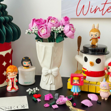 蝴蝶结陶瓷花瓶乐高玫瑰积木花展示瓶ins风家居桌面装饰摆件礼物