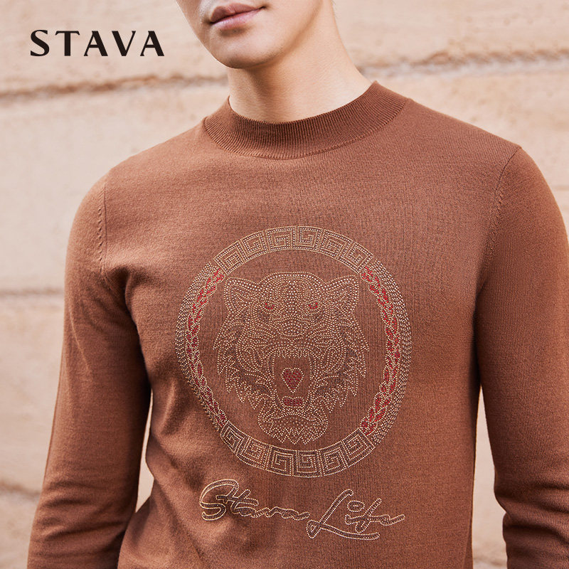 STAVA男士老虎图案修身针织衫
