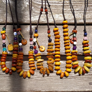 老蜜蜡饼子手编女款项链俄料波罗的海纯天然琥珀原矿一代小墩子扣