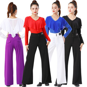 吉特巴舞蹈服装新款波浪衫跳舞服装荷叶边打底衫拉丁舞上衣连体服