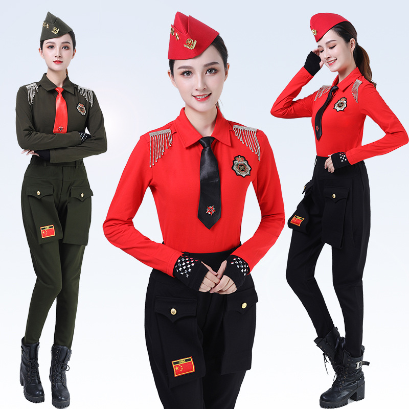 新款春秋水兵舞上衣军迷流苏肩牌广场舞舞蹈服男女大码弹性舞蹈服