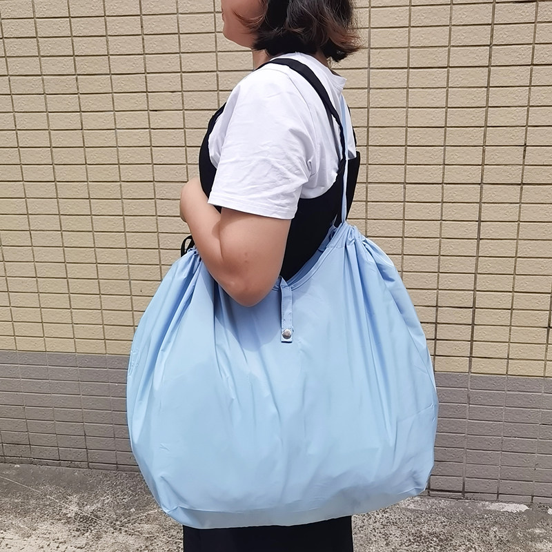大容量带扣子束口袋大号折叠超市购物袋结实买菜包扣子抽绳袋手提