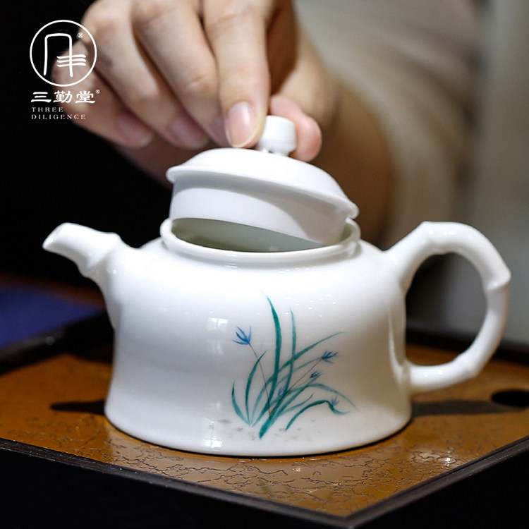 三勤堂手绘兰花小茶壶陶瓷泡茶器景德镇白瓷功夫茶具陶瓷壶S22017|ruв категории посуда, чайный сервиз, чайник - от Buy2taobao.com для оказания профессиональной услуги покупки агента Taobao