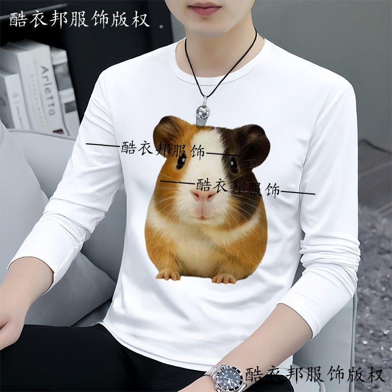 春秋潮流爆款荷兰猪头像周边同款印花休闲圆领长袖学生上衣衣服