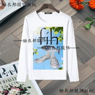 新款 表情长袖 T恤男女fihshoes鱼脚鞋 欧美风学生上衣 趣味fish鱼鞋