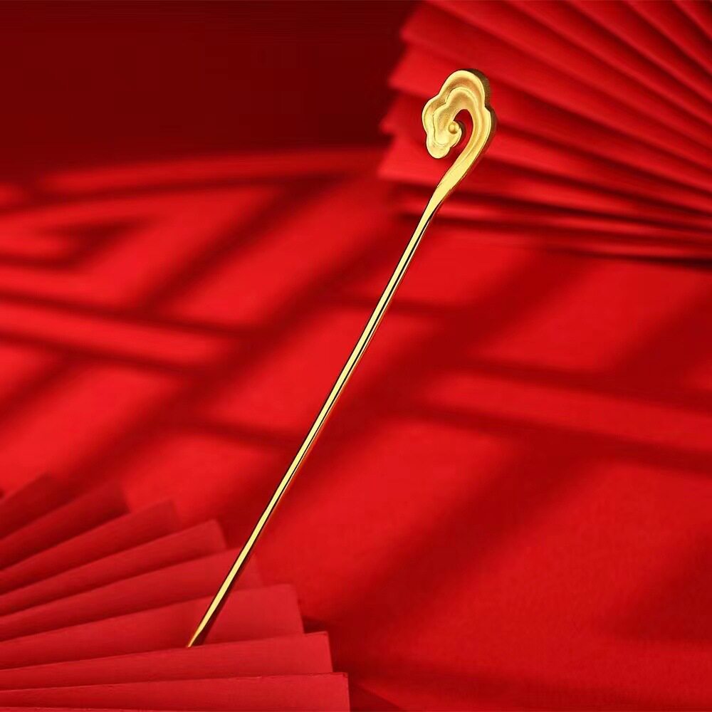越南沙金小众轻奢感中国风如意祥云发簪配饰仿黄金首饰品