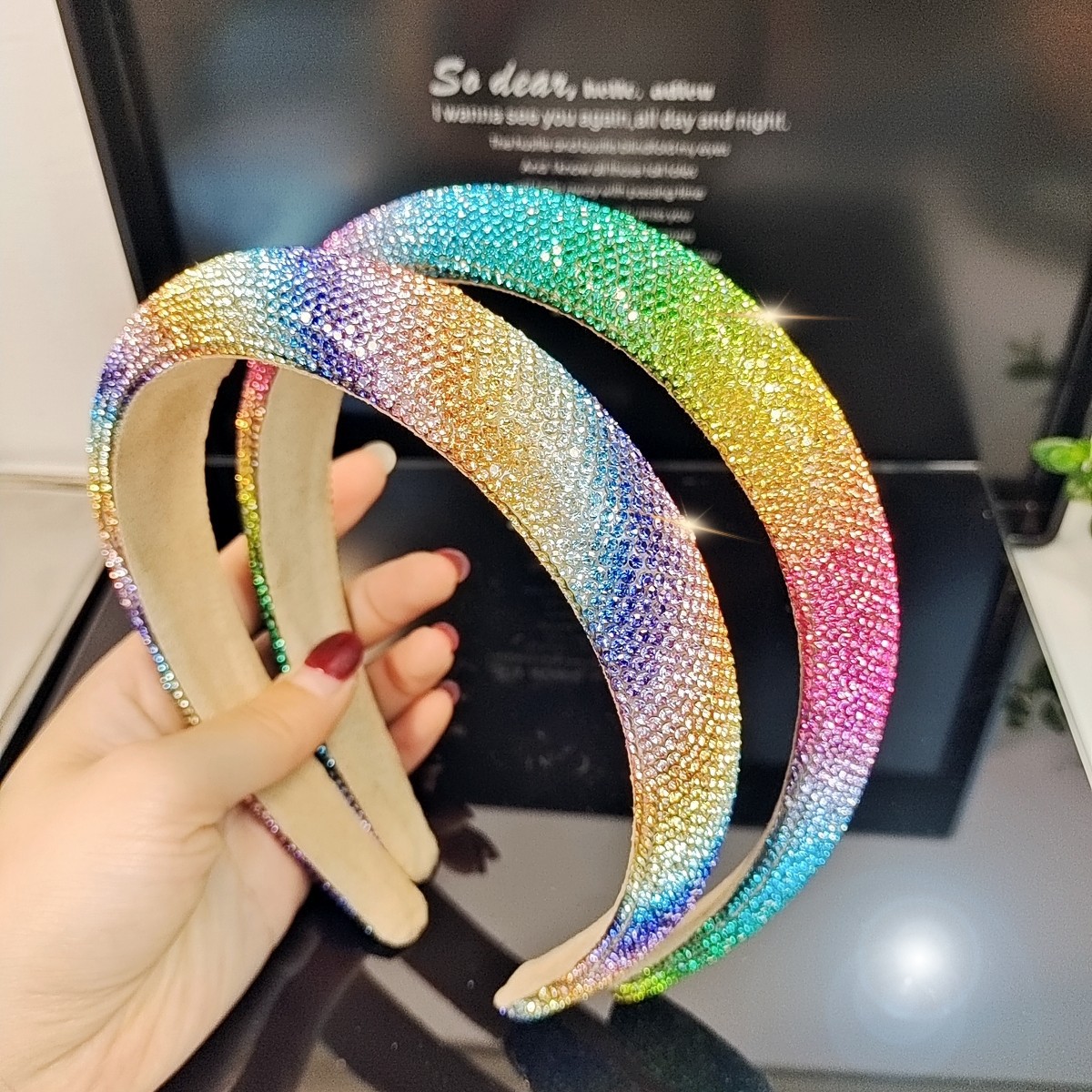 亚马逊跨境感彩色满钻发箍女简约时尚百搭高档高颅顶头箍发饰
