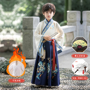 中国风演出服 少爷国学唐装 汉服男童秋冬新款 古风帅气刺绣儿童古装