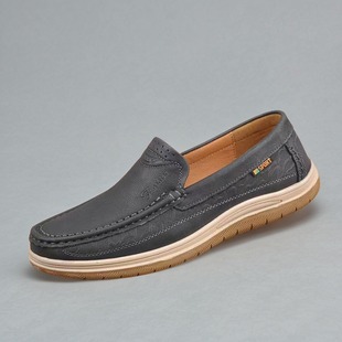 2025新款男鞋英伦风平底休闲鞋真皮套脚复古乐福鞋舒适透气单鞋