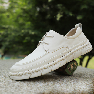 男鞋春秋季透气板鞋男系带鞋子真皮韩版潮流百搭男士鞋休闲皮鞋