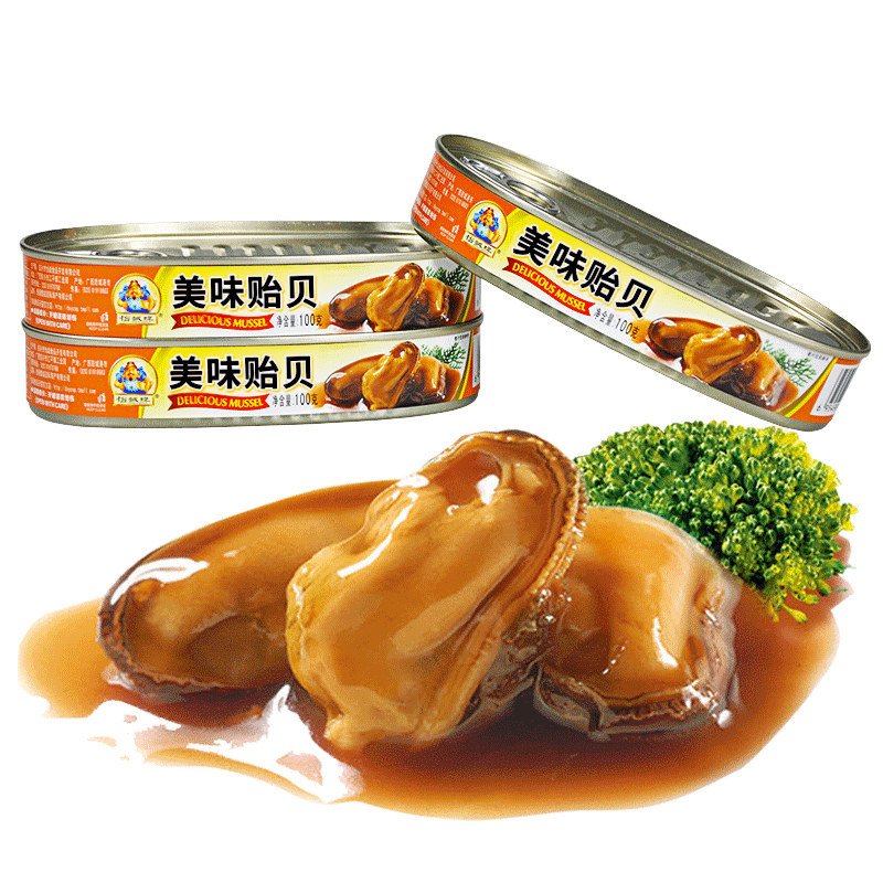 怡诚牌美味贻贝青口淡菜干海鲜熟食即食罐头罐装100g*3口味可备注