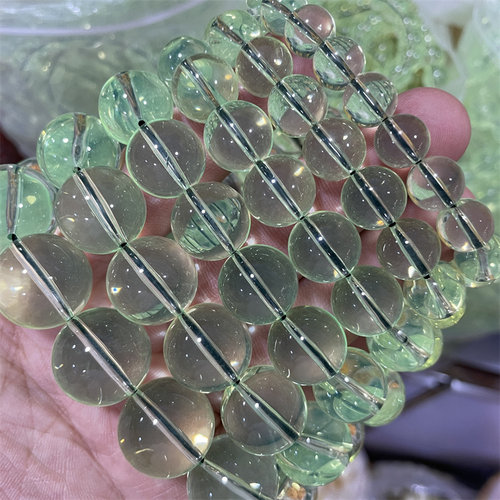 华夏美玉 冰种二代琥珀蜜蜡圆珠手链 浅绿色琥珀手串 特价