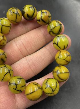 华夏美玉 14毫米黄色龙纹玛瑙圆珠手链 手串特价