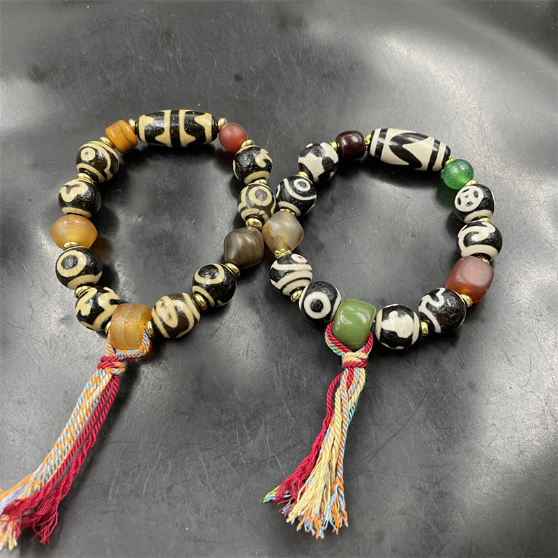 华夏美玉 复古做旧天珠玛瑙多宝珠手链 老玛瑙手串