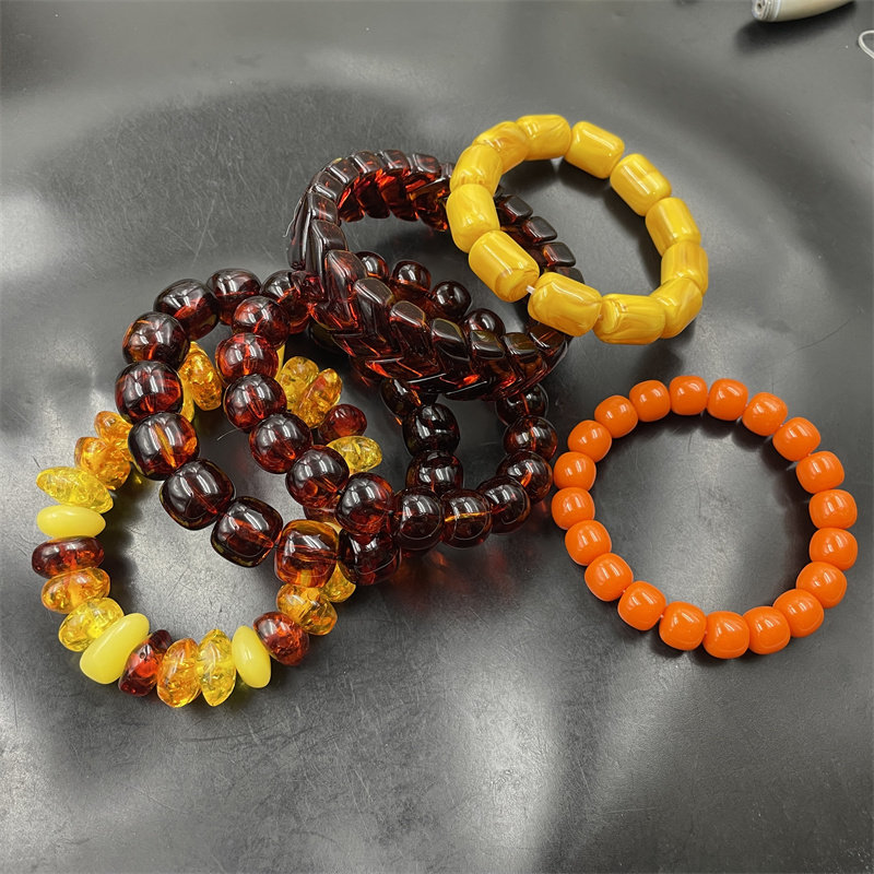 华夏美玉 优化仿琥珀蜜蜡老型珠手链 随形珠花珀手链 筒珠手串