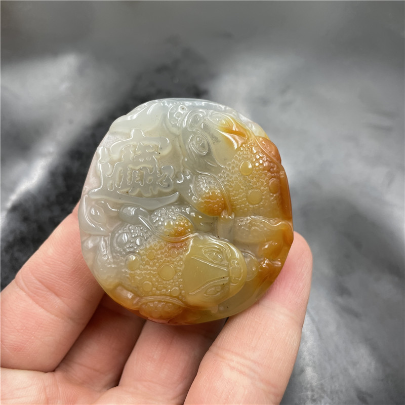 华夏美玉 天然玉石黄龙玉金蟾皮带扣 腰带扣 腰挂 特价