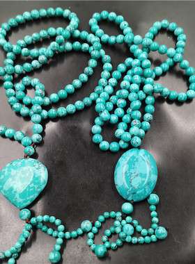 华夏美玉仿绿松石女款鸡心毛衣链