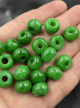 华夏美玉 12毫米干青大孔算盘珠 绿色玉石老型珠 转运珠 路路通