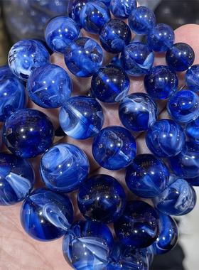 华夏美玉 优化二代蓝色琥珀蜜蜡圆珠手链 手串 特价