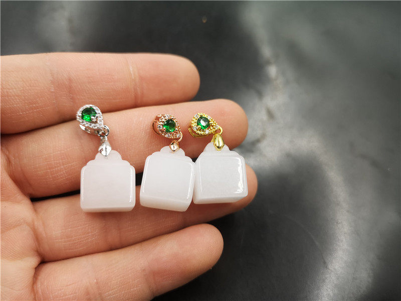 华夏美玉 天然玉石新疆白玉金丝玉秤砣吊坠 羊脂白玉秤锤挂件玉坠