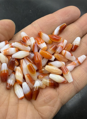 华夏美玉 DIY饰品配件6*18毫米红白色缠丝玛瑙米珠散珠 散批