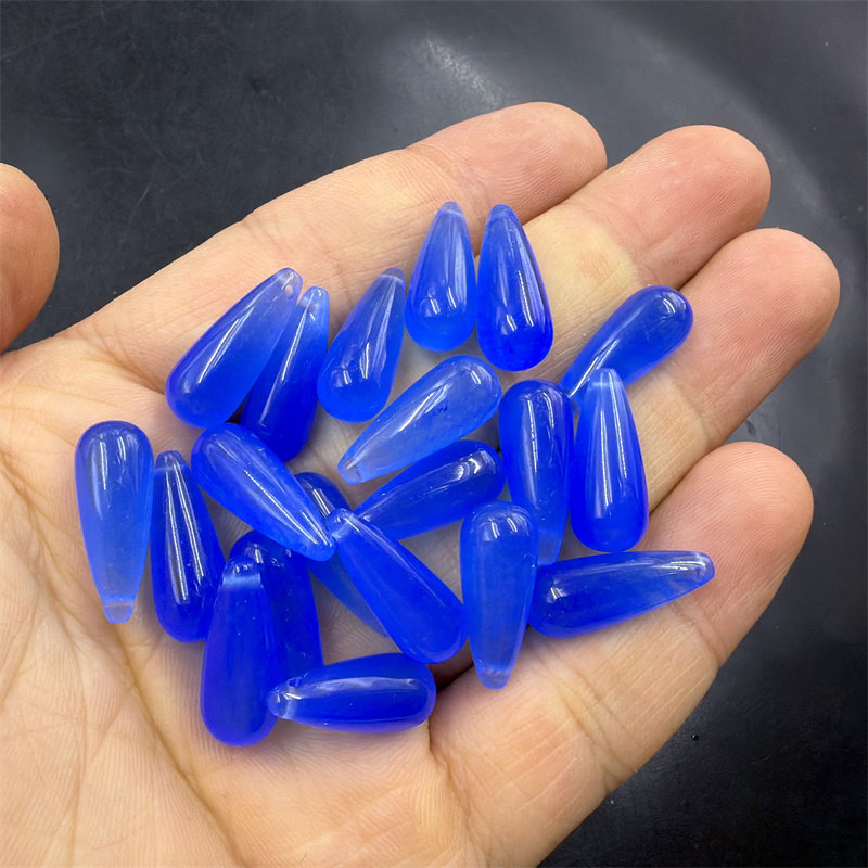 华夏美玉 新款宝蓝色玉石圆柱水滴吊坠 深蓝色玉水滴挂件 玉坠