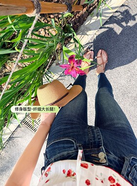 春秋韩国chic双扣高腰弹力修身紧身小脚牛仔裤显瘦百搭九分靴裤