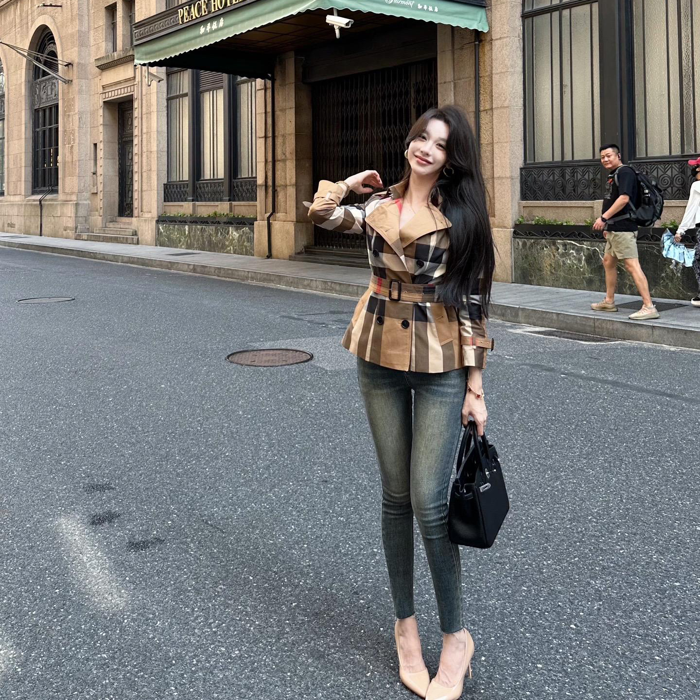 复古时尚高腰牛仔裤女韩版新款弹力修身显瘦紧身小脚铅笔九分裤子