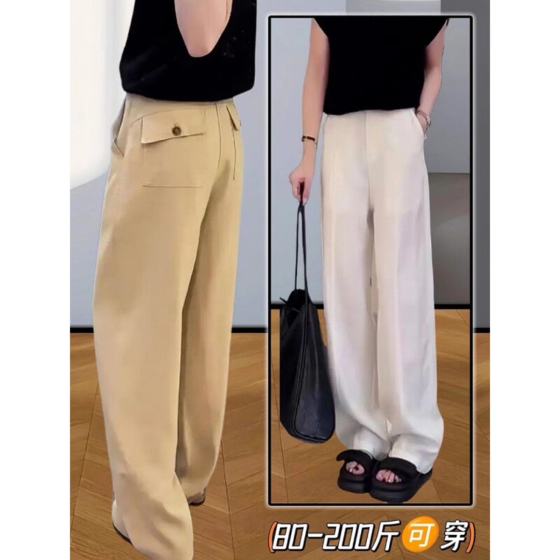 大码女装休闲裤女夏2025薄款胖mm梨型身材高腰宽松显瘦直筒阔腿裤