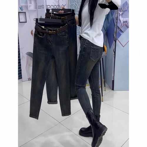 复古高腰小脚牛仔裤女