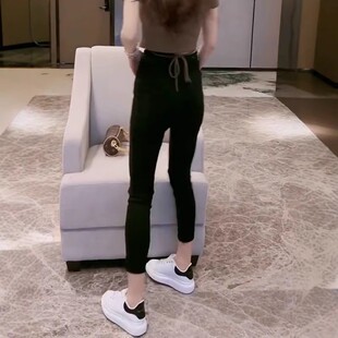 春秋破洞牛仔裤女韩国chic高腰弹力修身紧身小脚裤毛边百搭九分裤