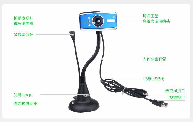 蓝色妖姬T91 高清摄像头夜视灯免驱带麦克风拍照远程教学视频头