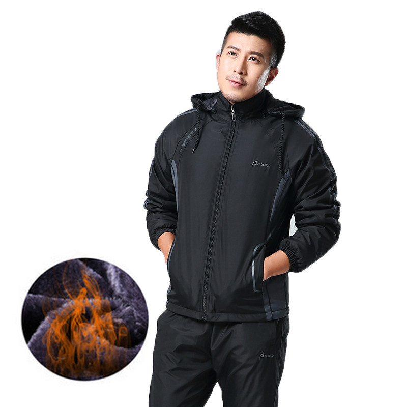 连帽秋冬季运动服爸爸套装男人加厚加绒中老年休闲两件套纯棉保暖