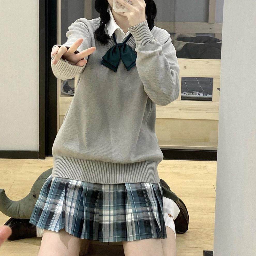 现货 日系校园风JK制服男女装学生针织V领套头毛衣制服校服dk制服