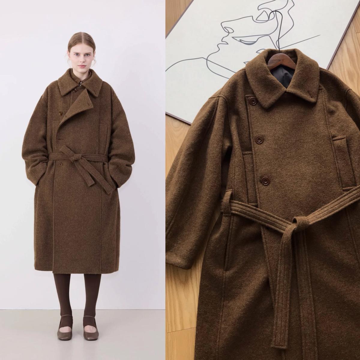 韩国奢货~ 金敏喜同款  羊驼毛羊毛廓版浴袍式长款毛呢外套大衣女