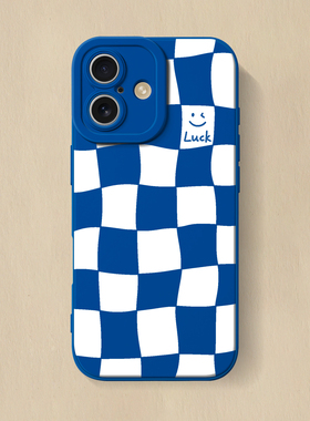 笑脸棋盘格iPhone16手机壳15苹果17promax网红14爆款13简约12新款11克莱因蓝xr时尚xs适用8plus华为mate60Pro