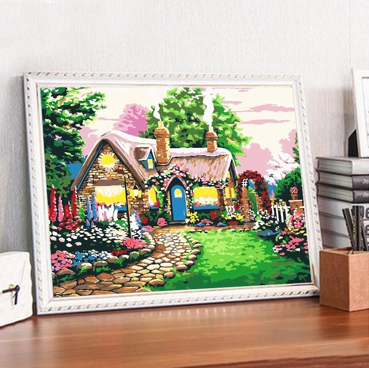 DIY数字油画 风景花卉情侣客厅大幅数码手绘油彩画装饰画童话小屋图片
