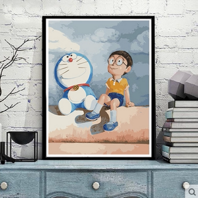 数字油画diy油彩画 动漫卡通叮当机器猫手绘填色画 大雄多哆啦a梦