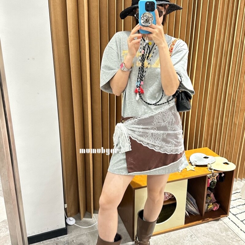MUMUBYER •“心动的旅行”小众刺绣字母蕾丝屁帘短袖T恤连衣裙