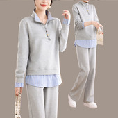 休闲风半拉链卫衣两件套女宽松显瘦格子拼接运动套装 2026春季 新款