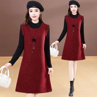 套装连衣裙2025新款女秋冬轻奢高级感长袖打底衫背心裙两件套裙子