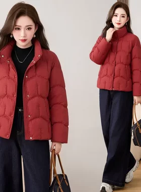 韩版修身短款羽绒服女2026冬季新款红色通勤风小个子时尚气质外套