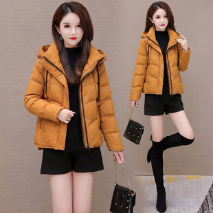 韩版连帽羽绒服女冬季新款短款修身显瘦百搭保暖外套橘色通勤风潮