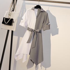 RM14708#大码女装2023夏季新款胖妹妹时尚减龄显瘦拼接连衣裙女