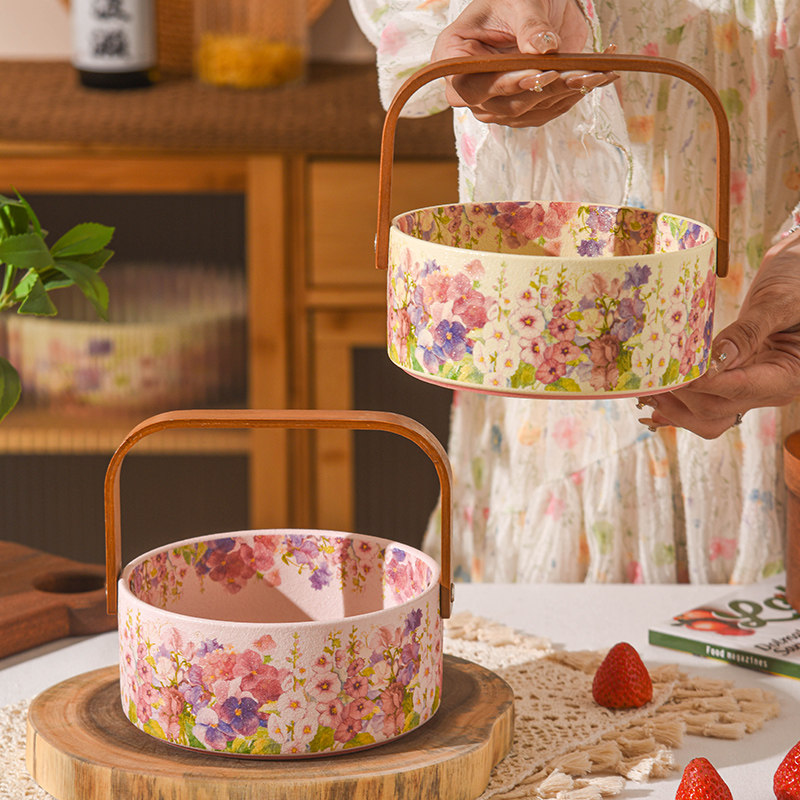 繁花似锦陶瓷手提水果篮点心篮客厅茶几家用餐具零食沙拉碗果盘,餐饮具,碗,淘宝优惠券,粉丝福利购,淘宝优惠卷