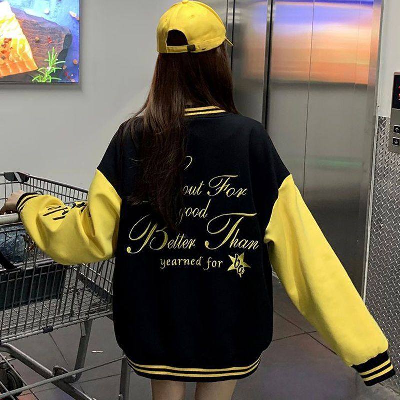 春秋季字母印花美式复古棒球服女韩版新款宽松学生夹克外套上衣服