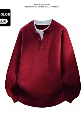 GT87高质量假两件毛衣P49红色灰色黑色M到XXL