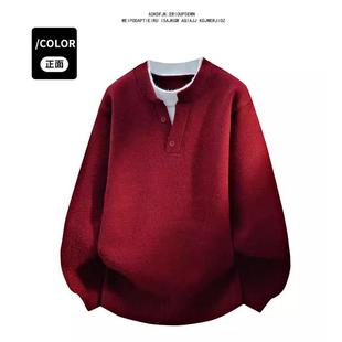 GT87高质量假两件毛衣P49红色灰色黑色M到XXL