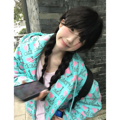 EAHO自制美式EMO字母爱心长袖卫衣开衫男女春秋宽松休闲潮流外套