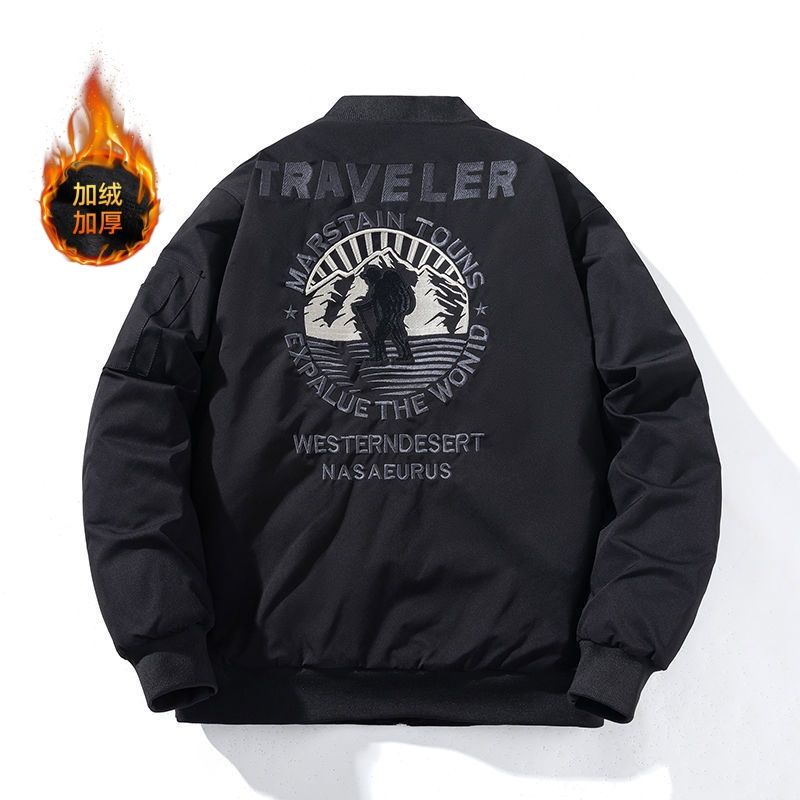 2025外套男秋冬季加绒情侣棒球服潮牌美式复古高级感飞行员夹克